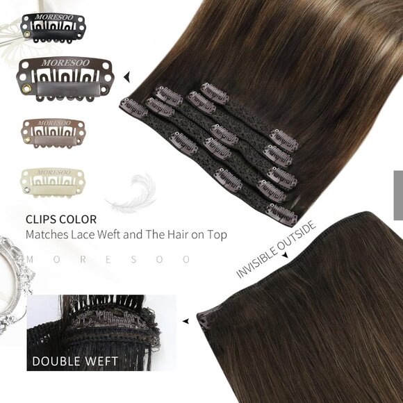New 5PCS 12 Inch Dark Brown to Ash Blonde Clip-in Human Hair Extensions - Picture 4 of 9